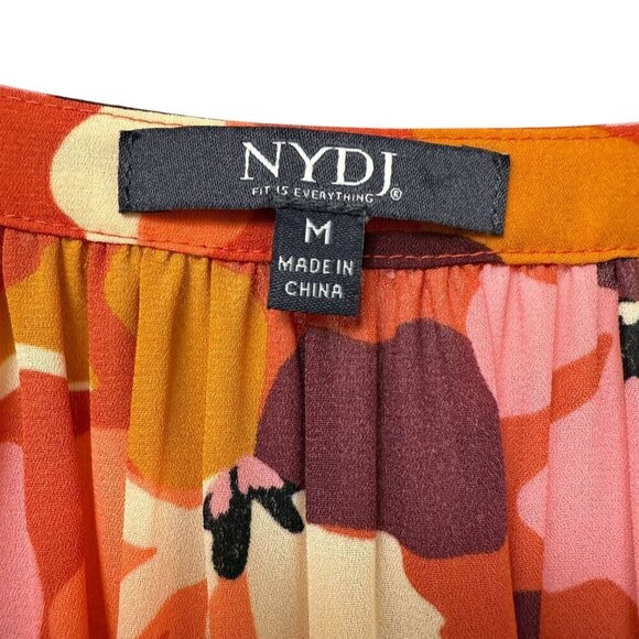 NYDJ Orange Floral Blouse Medium Womens Paulina Peasant Top NWOT - Picture 4 of 12